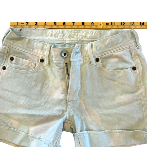 Madewell women’s shorts size 24 tie dye denim light green white raw edge cuff - Picture 9 of 14